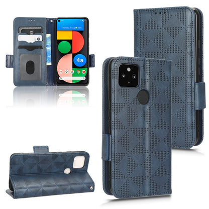 Blue leather-look flip wallet phone case with geometric triangle pattern and side strap