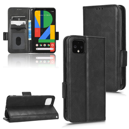 Black leather-look wallet phone case with symmetrical triangle texture, flip and stand