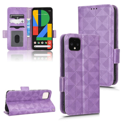 Purple leather phone case with symmetrical triangle pattern, flip cover with inner card pocket