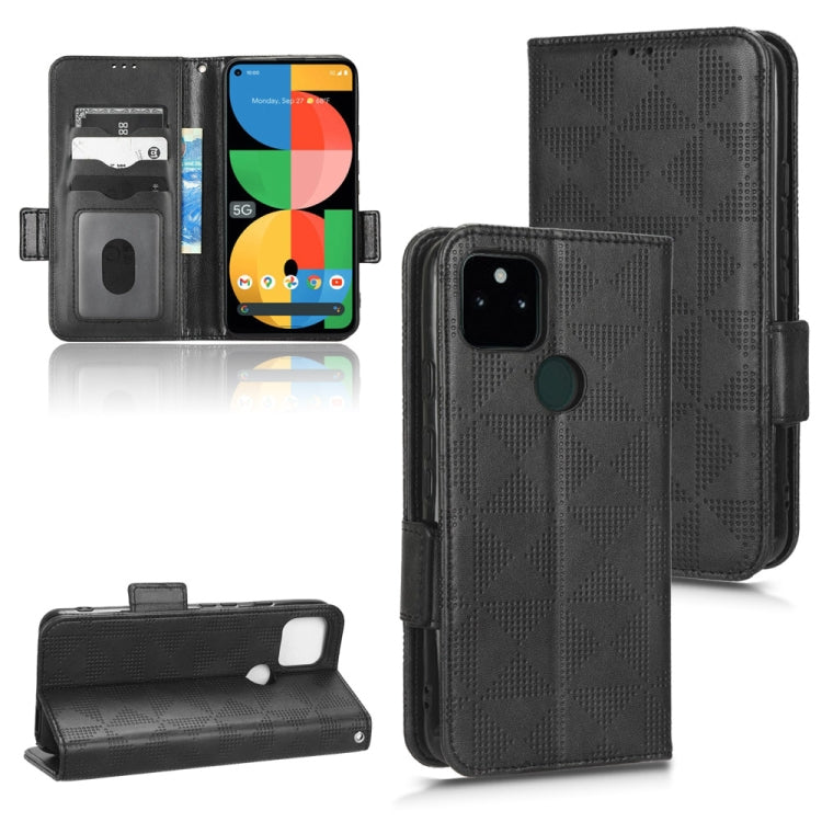 Black textured leather-look phone wallet case with triangle pattern, flip cover and card slot