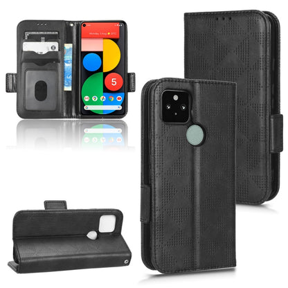 Black leather-look phone case with symmetrical triangle embossing, flip cover and magnetic strap