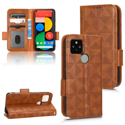 Brown leather phone wallet case with diamond texture, front camera opening, and card slots