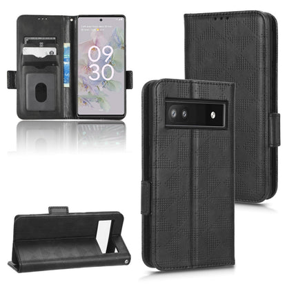 Black embossed leather-look phone case with symmetrical triangle texture, flip cover and strap