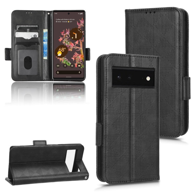 Black leather-look phone wallet case with triangle embossing, flip cover and back camera window