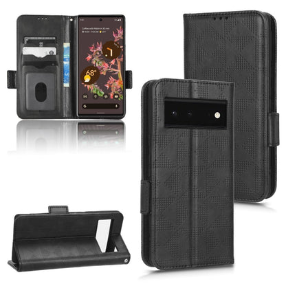 Black leather-look phone wallet case with triangle embossing, flip cover and back camera window