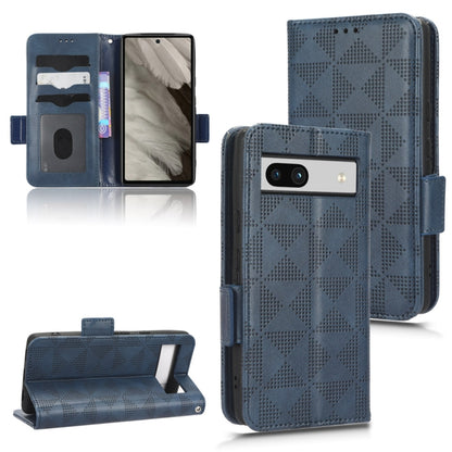 Blue textured folio phone case with triangle diamond pattern, magnetic flap, card holder