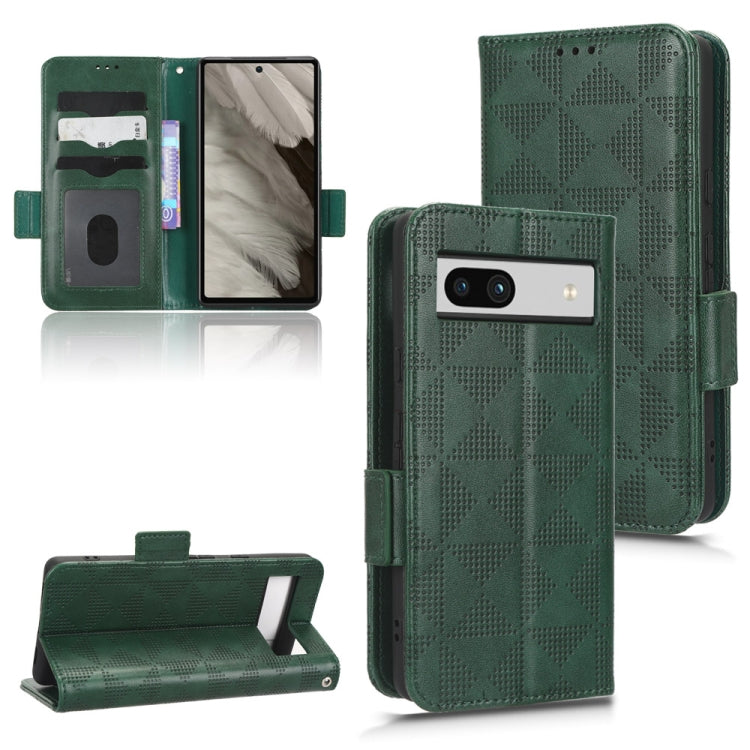 Green patterned leather flip phone case with built-in card holders and camera cutout