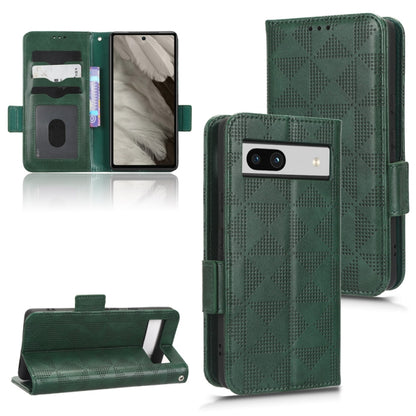Green patterned leather flip phone case with built-in card holders and camera cutout