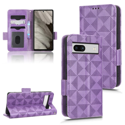 Purple symmetrical triangle leather phone case with fold wallet stand and card slots