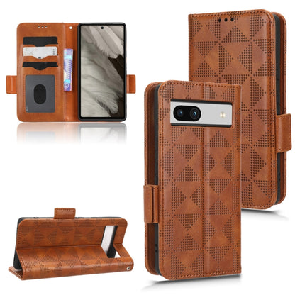 Brown leather phone wallet case with diamond pattern, flip cover stand, and side button cutout