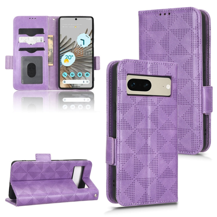 Purple symmetrical triangle leather phone case with magnetic flap, card slots, stand