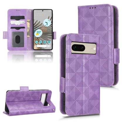 Purple symmetrical triangle leather phone case with magnetic flap, card slots, stand