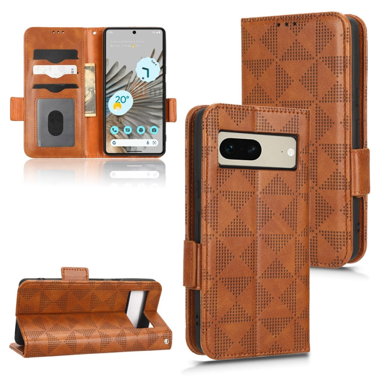 Brown leather phone wallet case with diamond texture, front camera opening, and card slots