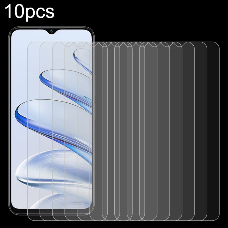 10-pack tempered glass screen protectors laid over a smartphone front