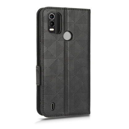 Black folio phone case with symmetric triangle pattern; cutouts for camera and buttons