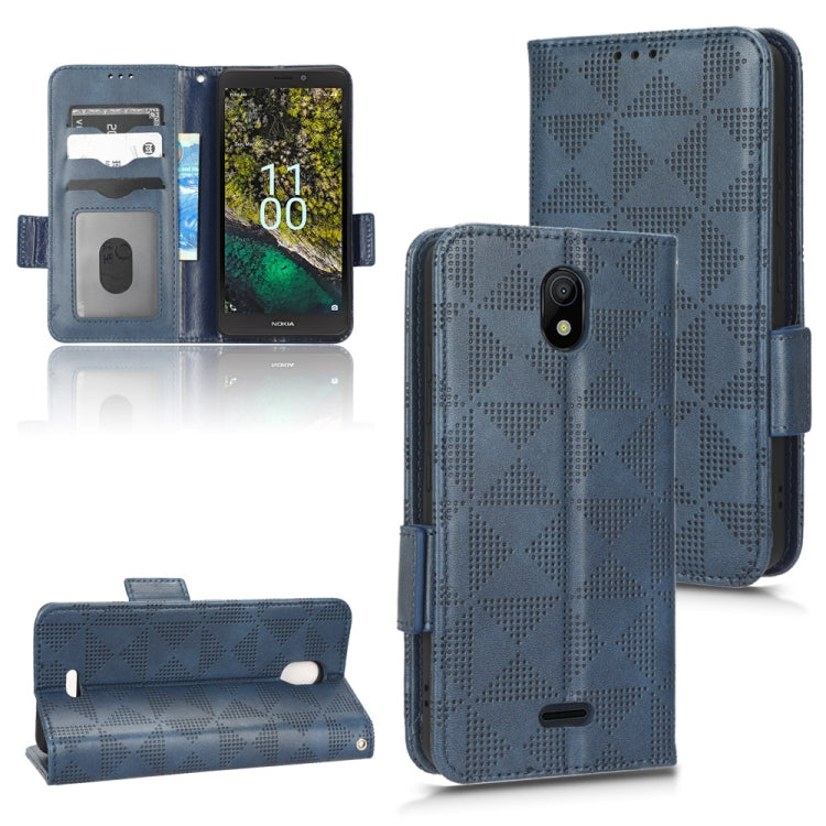 Symmetrical triangle leather phone case, blue folio with magnetic flap and card slot pockets