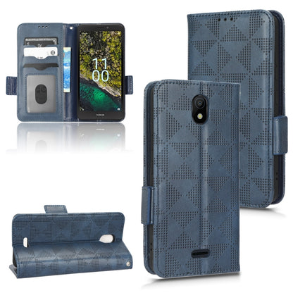 Symmetrical triangle leather phone case, blue folio with magnetic flap and card slot pockets