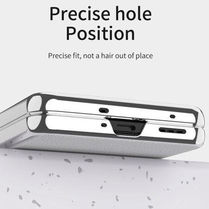 White fold phone case underside with precise cutouts and metal-look edge frame.