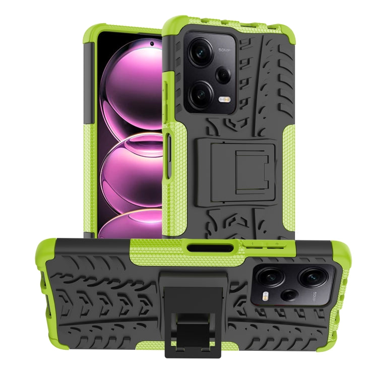 Textured TPU+PC phone case with holder, lime green