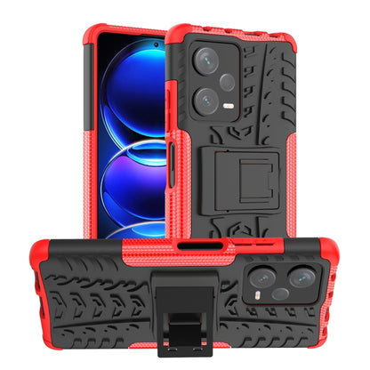 Textured TPU+PC phone case with holder, red