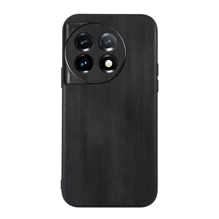 Black PU texture phone case, front view, with raised camera ring and lens cutouts