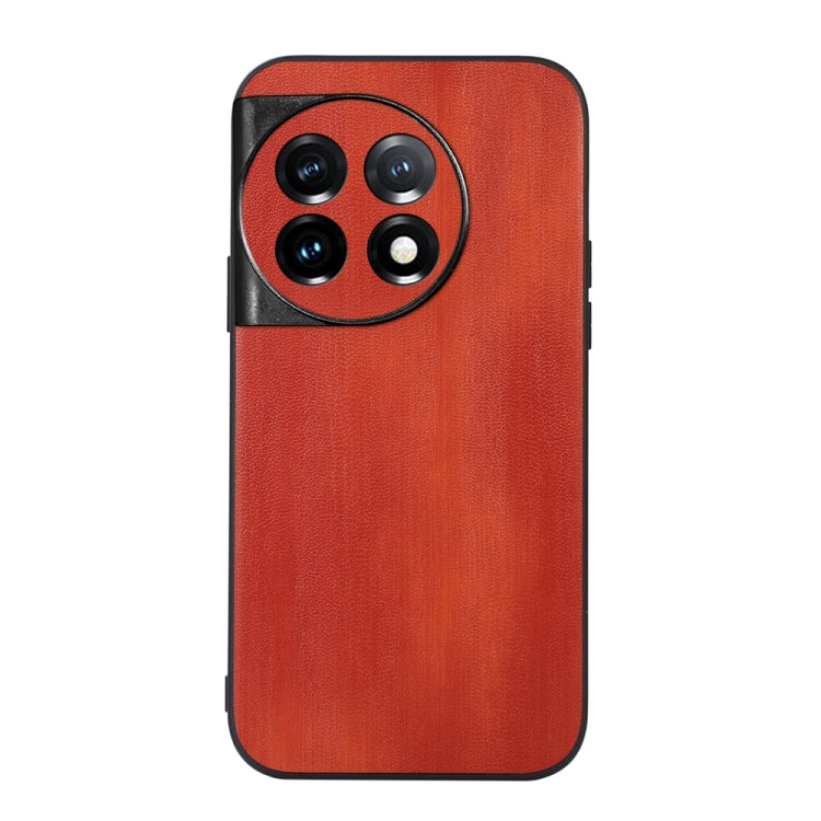 Orange-red PU texture phone case, front view, with raised camera ring and lens cutouts