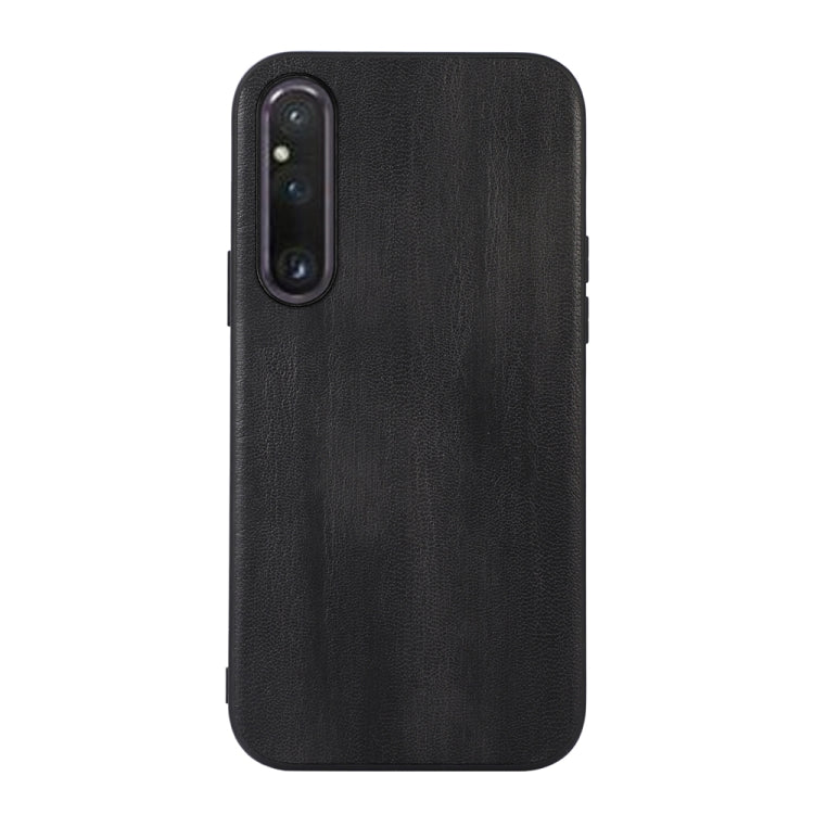 Black PU texture phone case back, with single camera cutout and side button openings