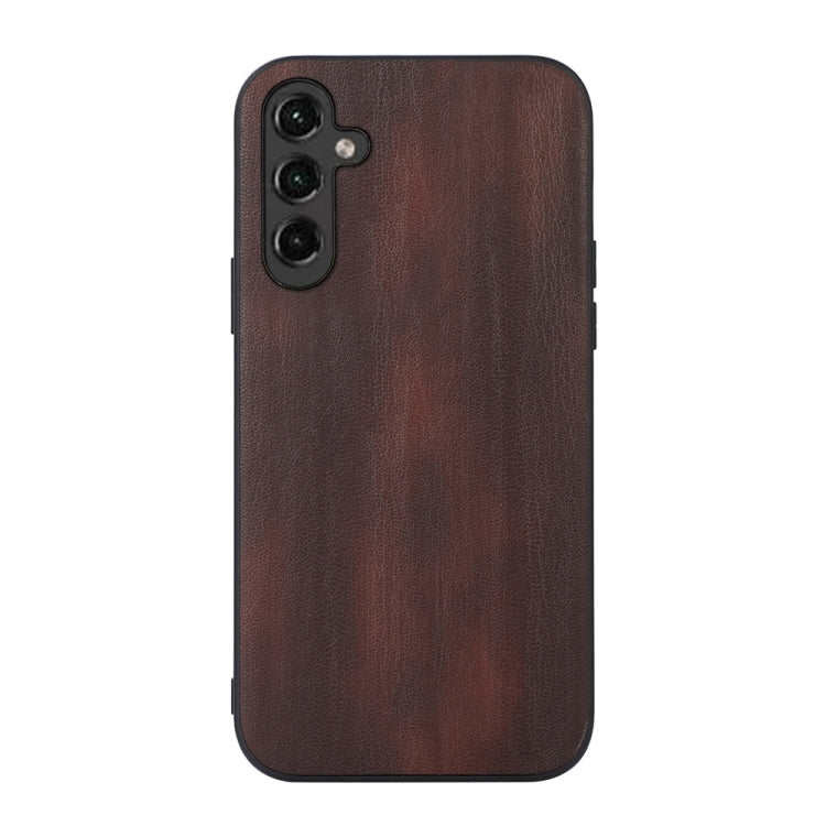 Coffee-brown textured PU phone case with raised camera cutout