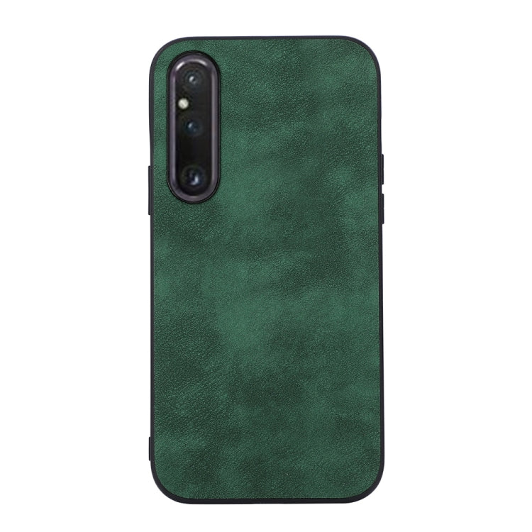 Green PU phone case with Morocco-style textured finish and dual camera cutout.