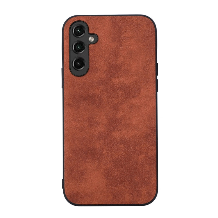 Brown PU phone case with Morocco-style textured finish and triple camera cutout.