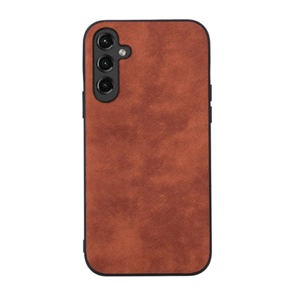 Brown PU phone case with Morocco-style textured finish and triple camera cutout.