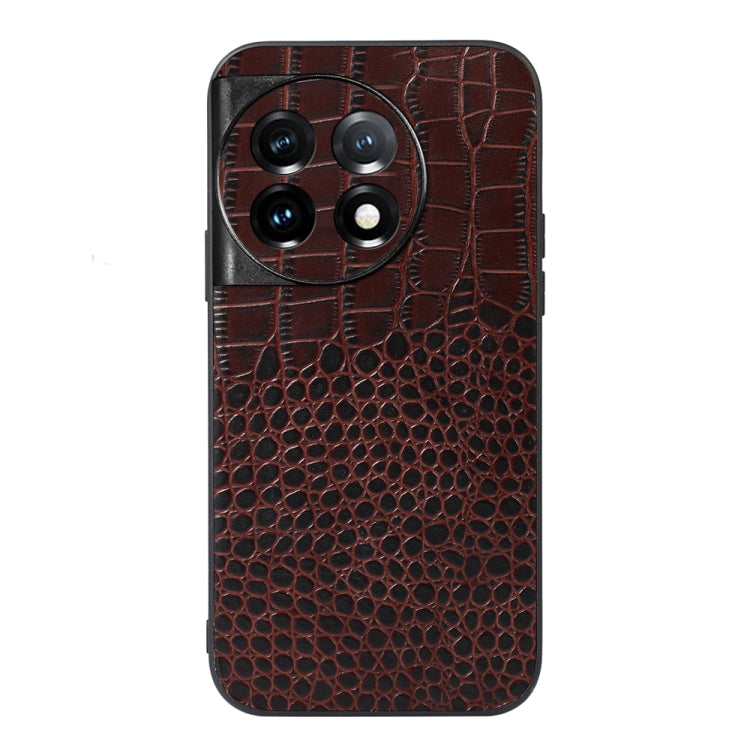 Coffee brown crocodile-texture genuine leather phone case with camera cutout