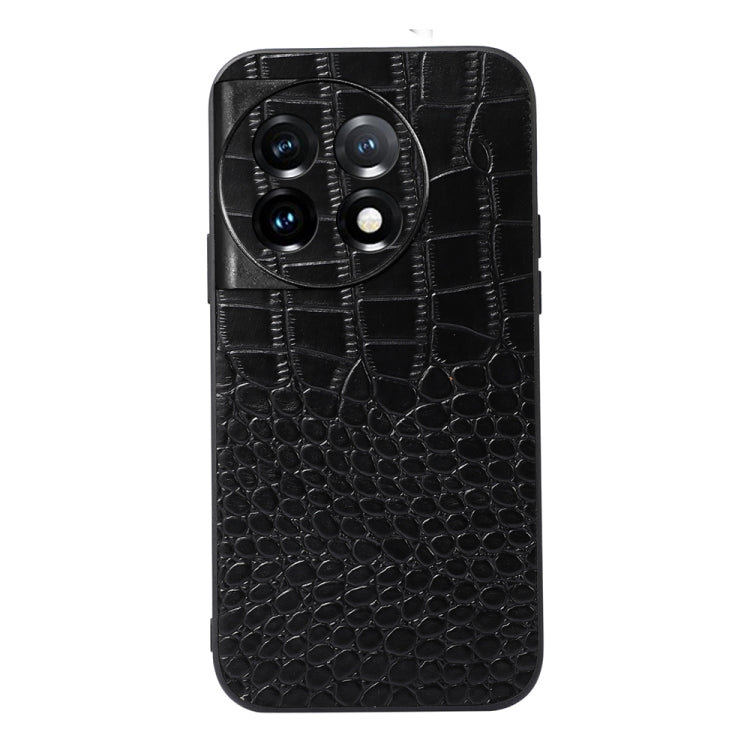 Black crocodile-texture genuine leather phone case with camera cutout, front view