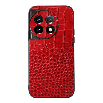 Red crocodile-texture genuine leather phone case with camera cutout, front view