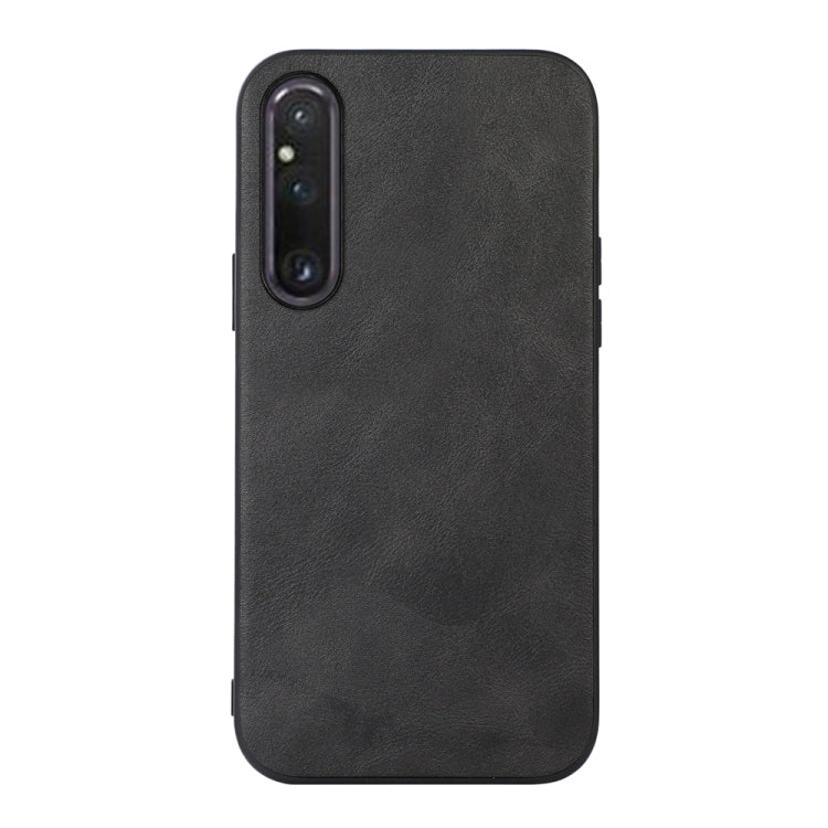 Black cowhide-texture PU phone case with camera cutout for touchscreen-ready fit