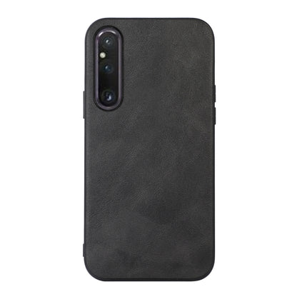 Black cowhide-texture PU phone case with camera cutout for touchscreen-ready fit