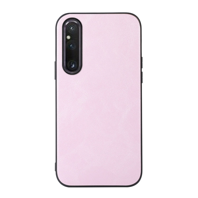 Pink cowhide-texture PU phone case with camera cutout and slim protective shell