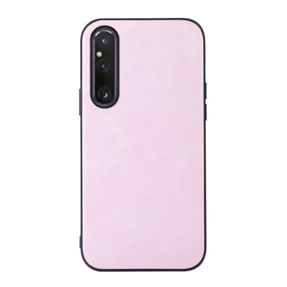 Pink cowhide-texture PU phone case with camera cutout and slim protective shell
