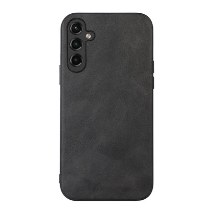 Black cowhide-texture PU phone case with triple-camera cutout and raised protection