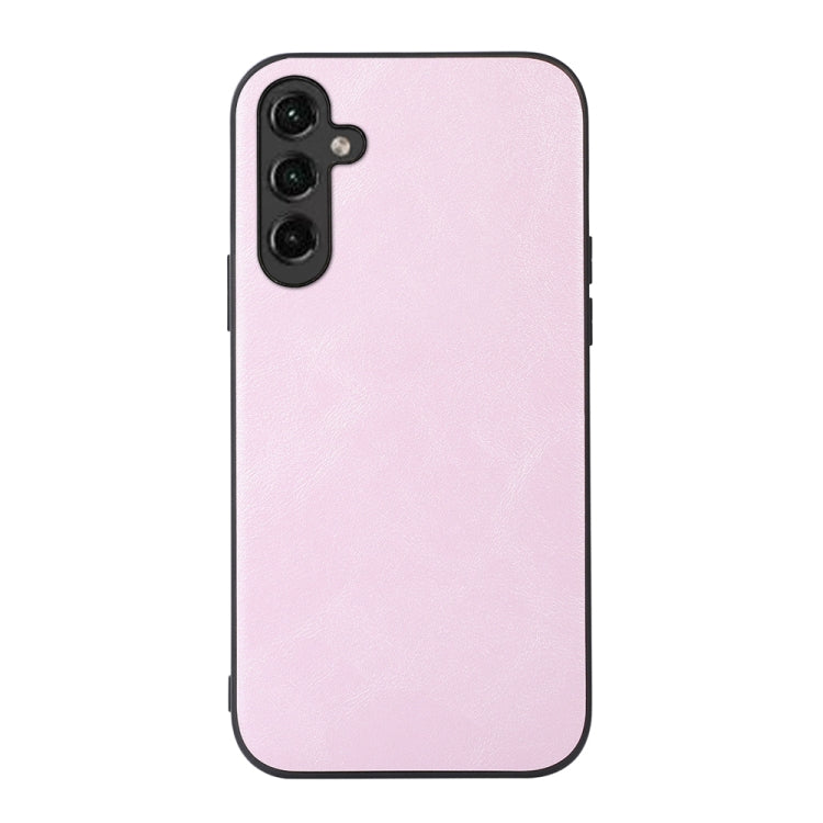 Pink cowhide-texture PU phone case with triple-camera cutout and button openings