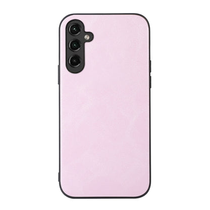 Pink cowhide-texture PU phone case with triple-camera cutout and button openings