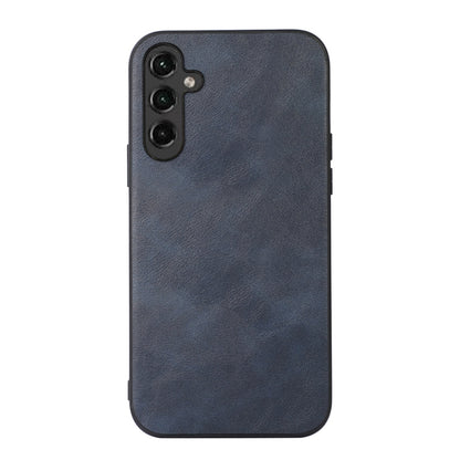 Dark blue cowhide-texture PU phone case with triple-camera cutout and slim profile