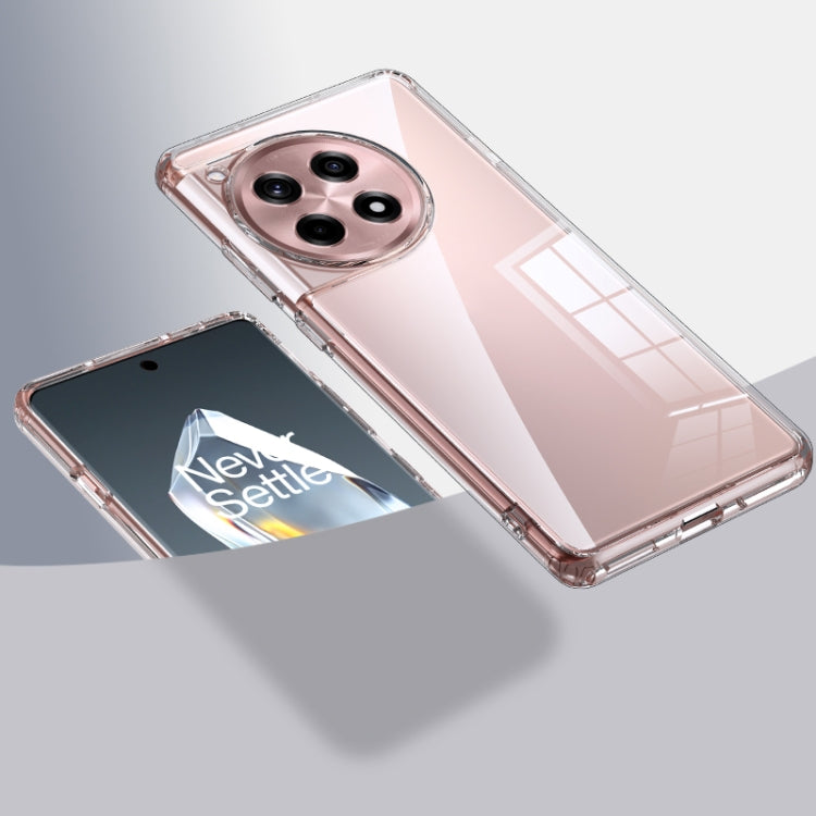 Clear pink-tinted hard phone case with camera cutouts and raised edge protection