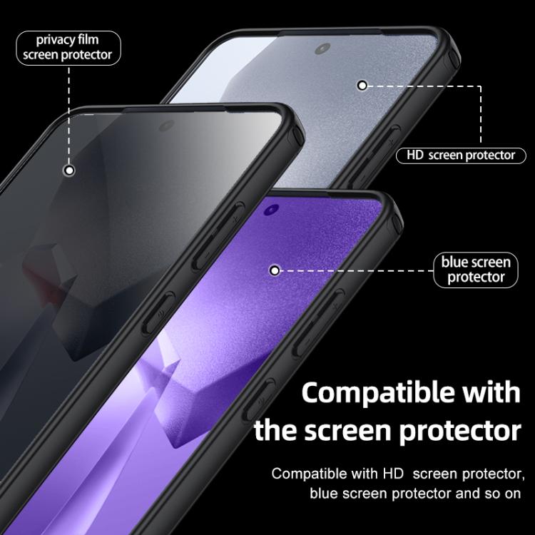 Matte black phone case with clear edge cutouts and airbag-style shock protection design