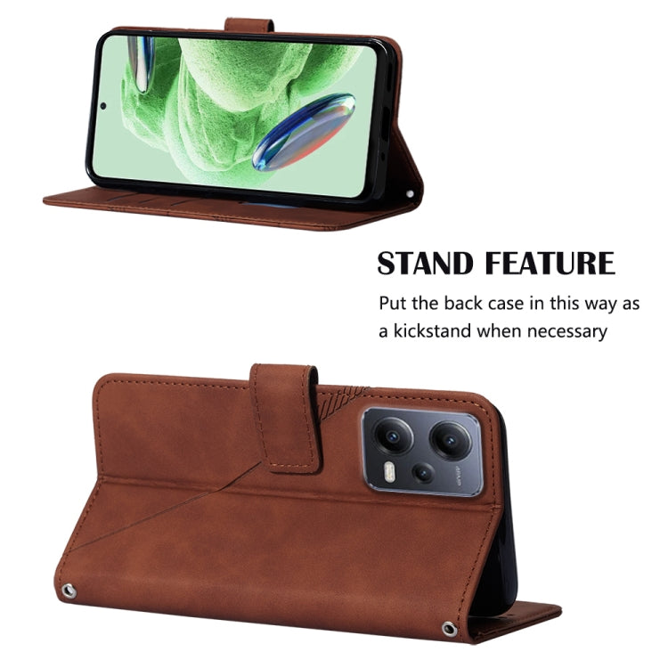 Brown leather flip phone case with stand support and crossbody strap