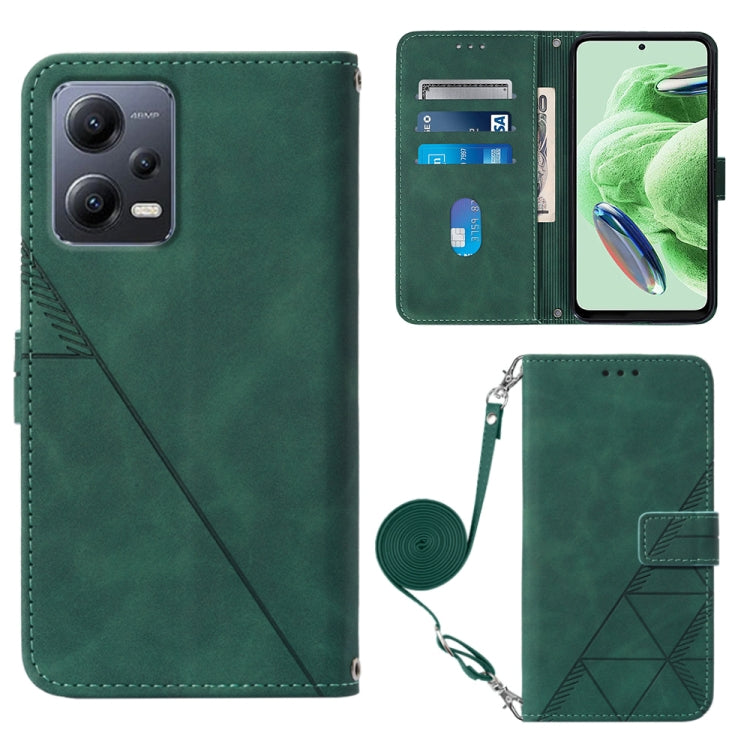 Dark green 3D embossed leather flip phone case with crossbody strap and card slots