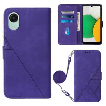 Purple leather crossbody flip phone case with 3D embossed pattern and card slots