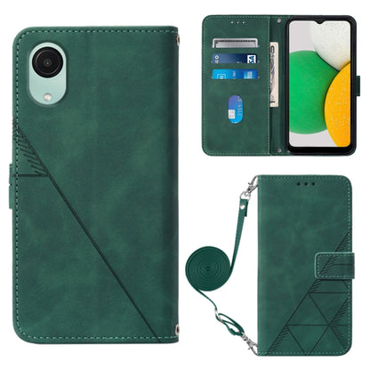 Dark green leather crossbody flip phone case with 3D embossed pattern and card slots