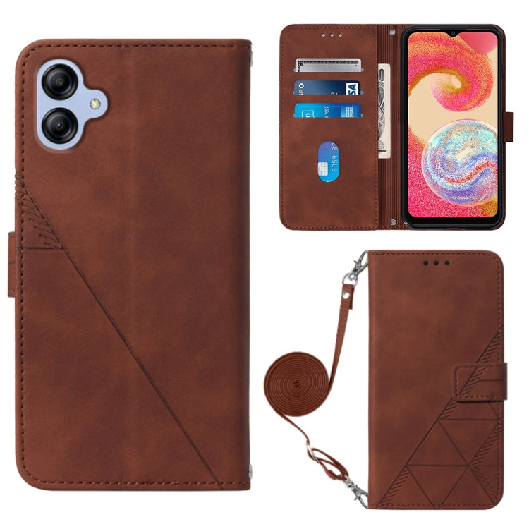 Brown leather crossbody flip phone case with 3D embossed pattern and card slots
