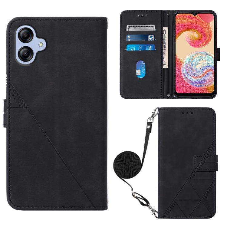 Black leather crossbody flip phone case with 3D embossed pattern and card slots